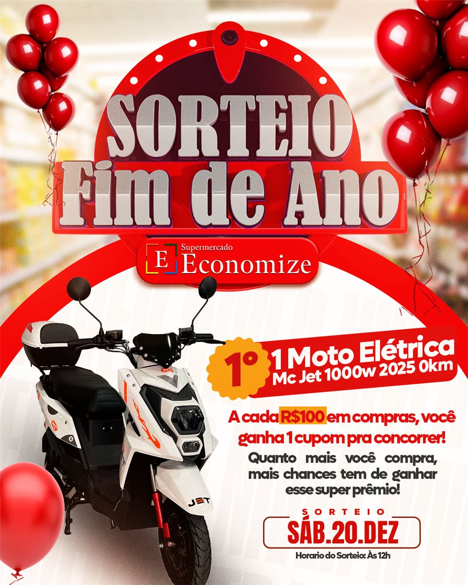 Cartaz do sorteio de fim de ano do Supermercado Economize