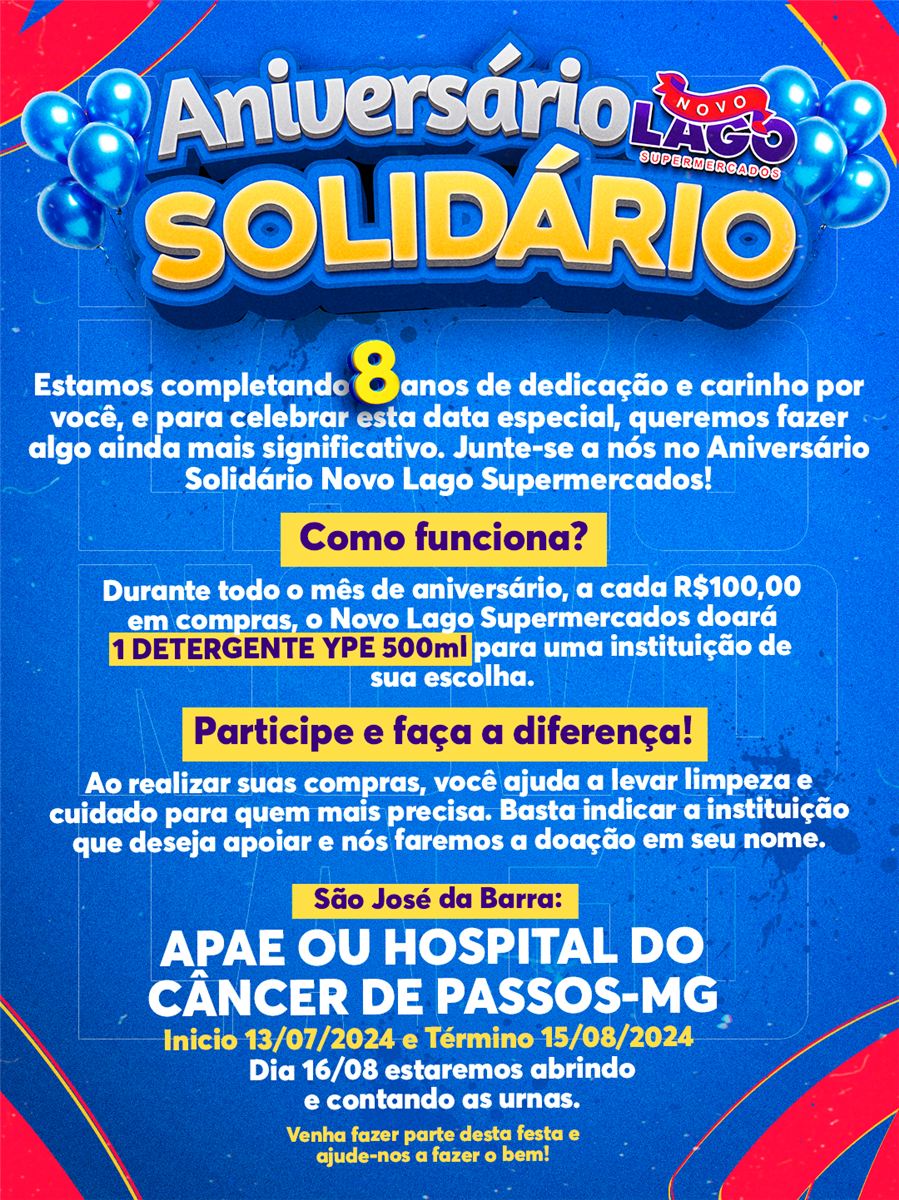 Campanha Aniversário Solidário do Novo Lago Supermercados