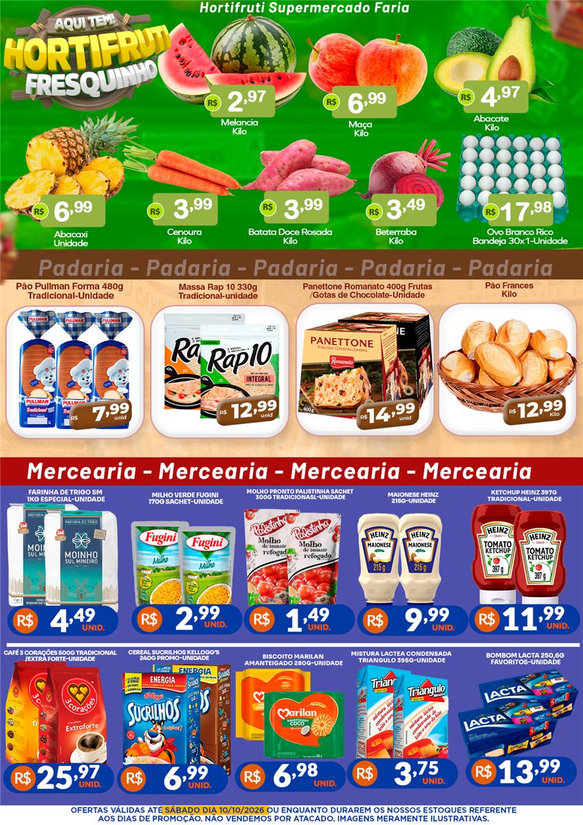 Página de hortifruti e mercearia do tabloide do Supermercado Faria